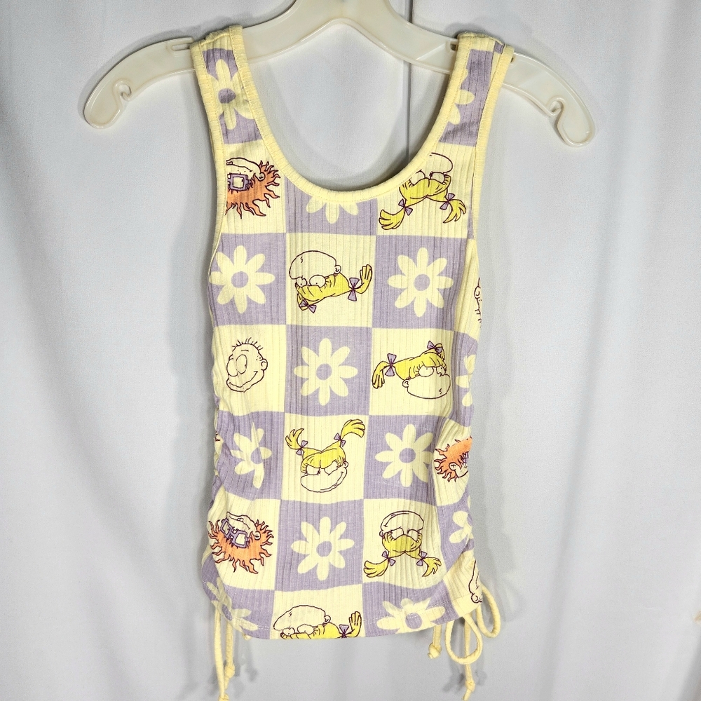 nickelodeon NWOT Yellow & Multi Rugrats Ribbed Tank Top w/Ruched Sides Sz XSmall